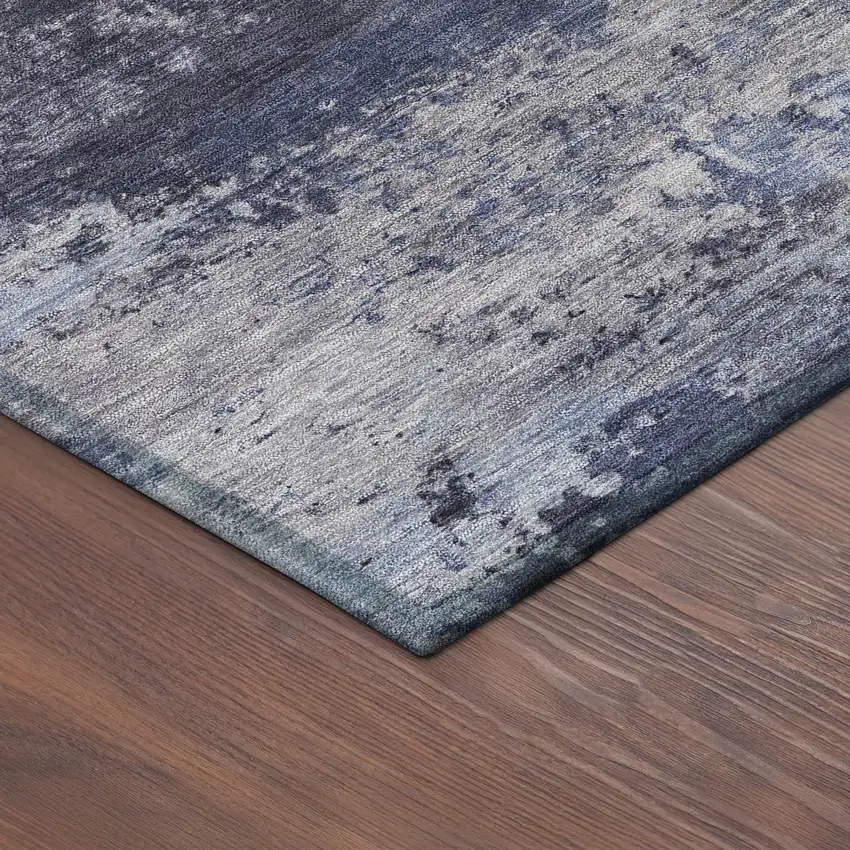 Blue And Ivory Abstract Washable Indoor Outdoor Area Rug Photo 9