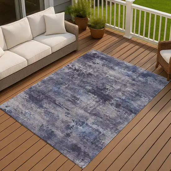 Blue And Ivory Abstract Washable Indoor Outdoor Area Rug Photo 2