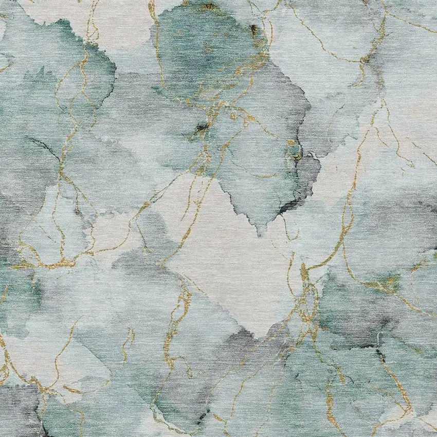 Blue And Ivory Abstract Washable Indoor Outdoor Area Rug Photo 2