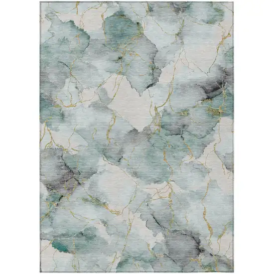 Blue And Ivory Abstract Washable Indoor Outdoor Area Rug Photo 1