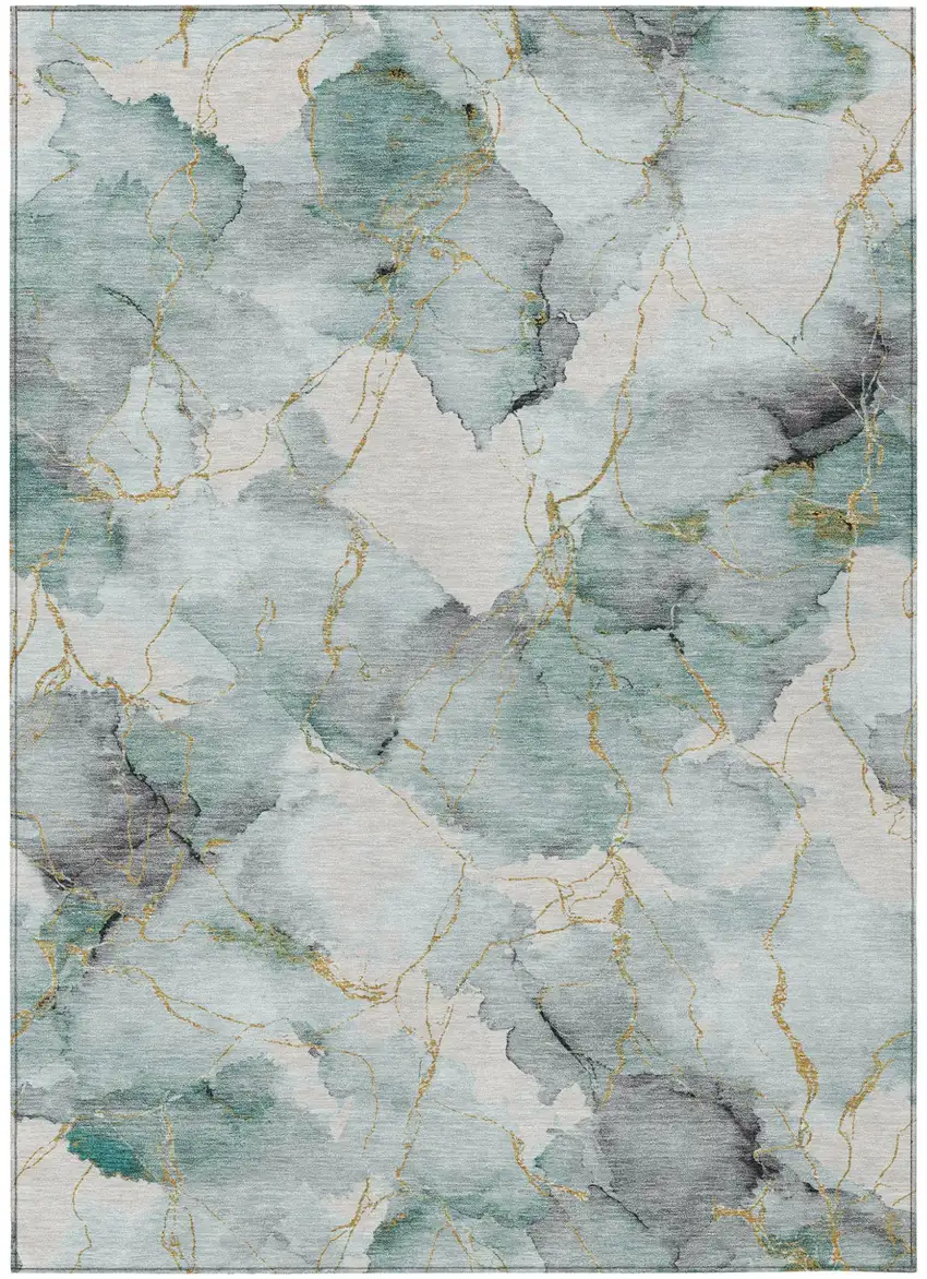 Blue And Ivory Abstract Washable Indoor Outdoor Area Rug Photo 1