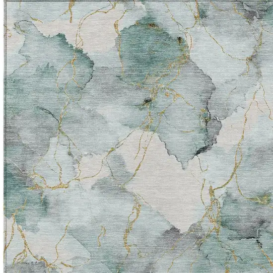 Blue And Ivory Abstract Washable Indoor Outdoor Area Rug Photo 2