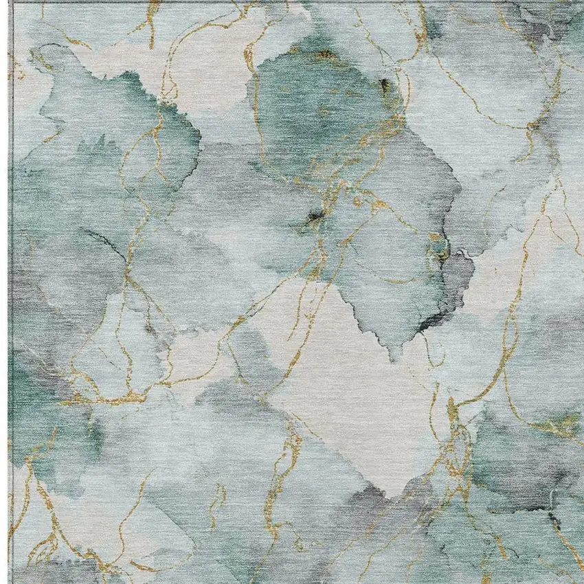 Blue And Ivory Abstract Washable Indoor Outdoor Area Rug Photo 2