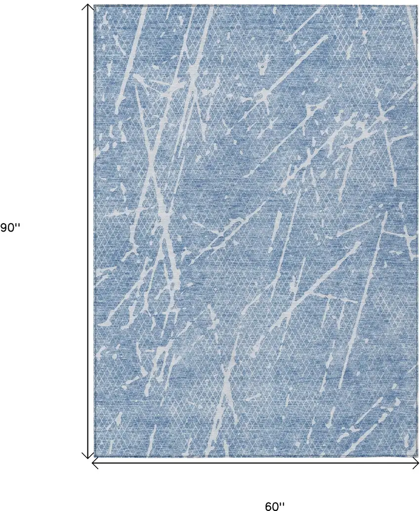Blue And Ivory Abstract Washable Indoor Outdoor Area Rug Photo 3