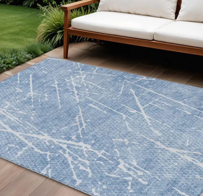 Blue And Ivory Abstract Washable Indoor Outdoor Area Rug Photo 1