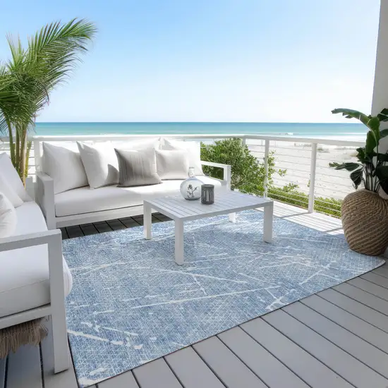 Blue And Ivory Abstract Washable Indoor Outdoor Area Rug Photo 8