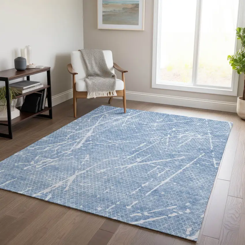 Blue And Ivory Abstract Washable Indoor Outdoor Area Rug Photo 6