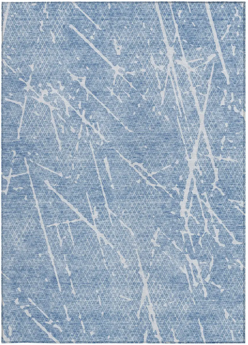 Blue And Ivory Abstract Washable Indoor Outdoor Area Rug Photo 4