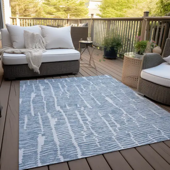 Blue And Ivory Abstract Washable Indoor Outdoor Area Rug Photo 9
