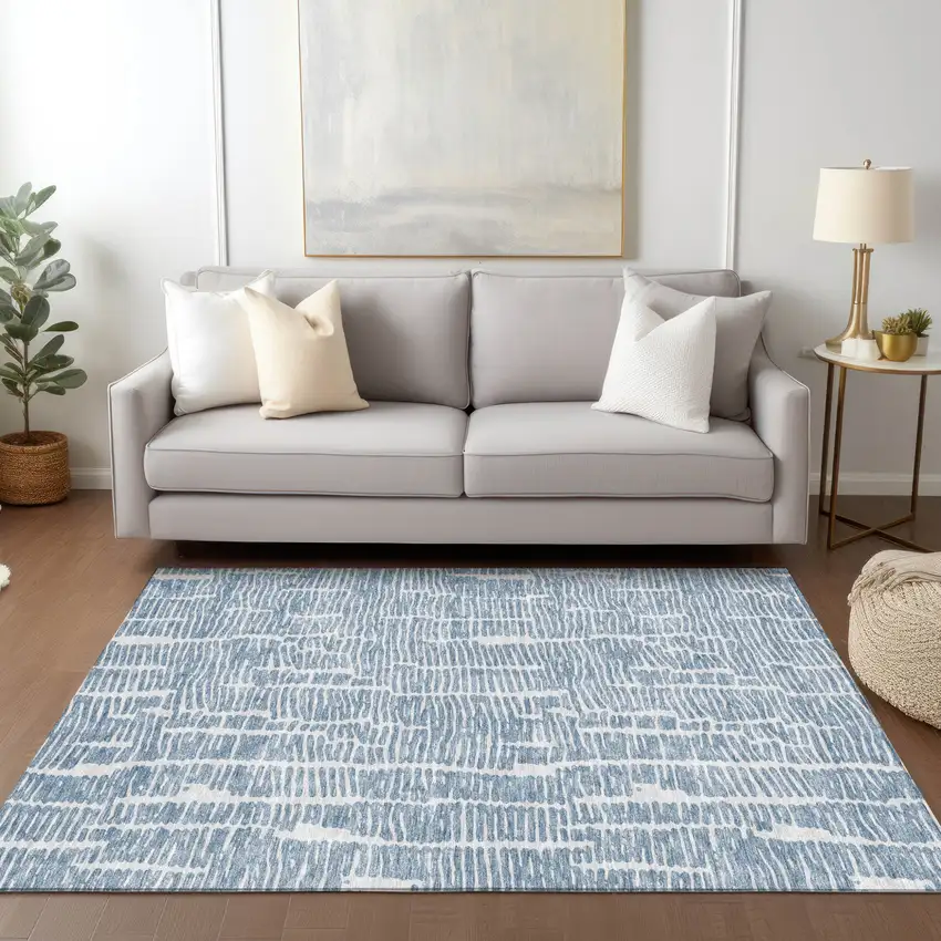 Blue And Ivory Abstract Washable Indoor Outdoor Area Rug Photo 9