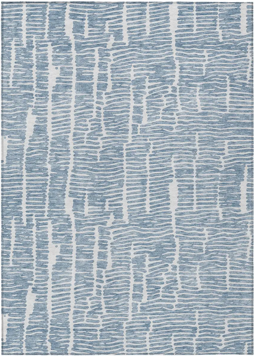 Blue And Ivory Abstract Washable Indoor Outdoor Area Rug Photo 2