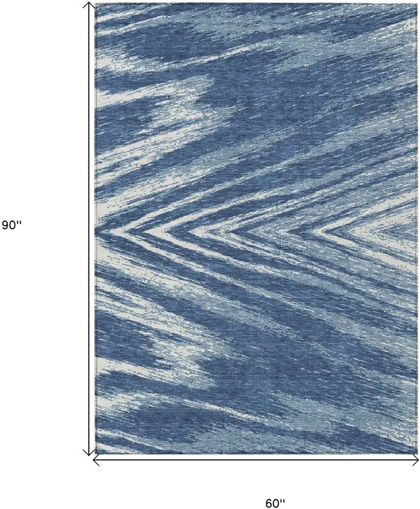Blue And Ivory Abstract Washable Indoor Outdoor Area Rug Photo 3