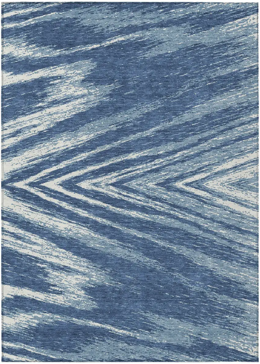 Blue And Ivory Abstract Washable Indoor Outdoor Area Rug Photo 2
