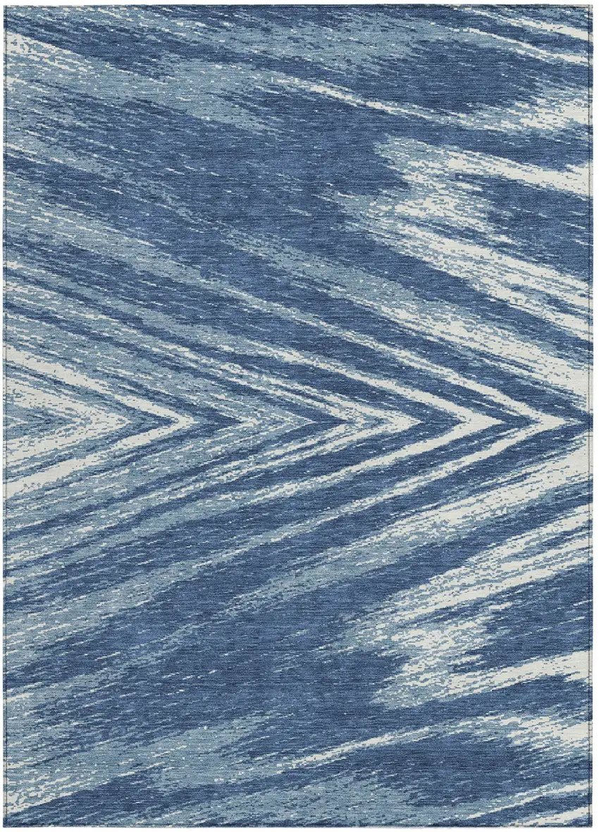 Blue And Ivory Abstract Washable Indoor Outdoor Area Rug Photo 7