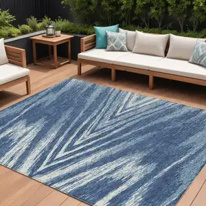 Photo of Blue And Ivory Abstract Washable Indoor Outdoor Area Rug