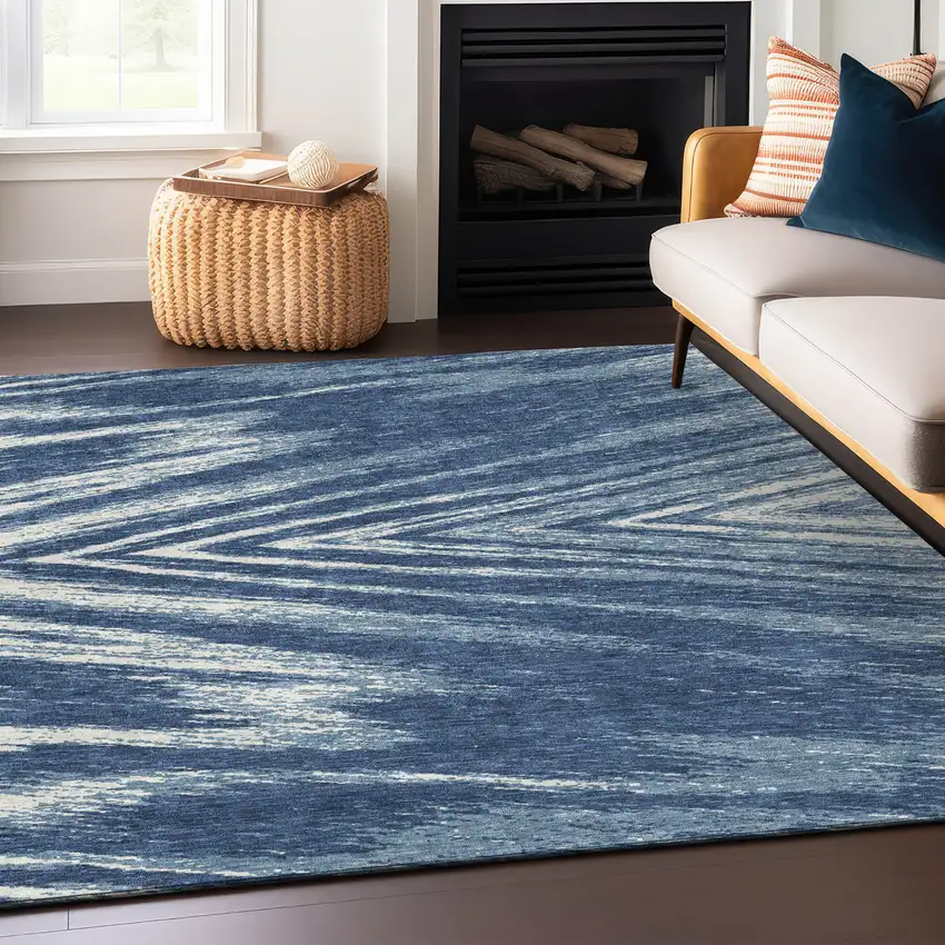 Blue And Ivory Abstract Washable Indoor Outdoor Area Rug Photo 8
