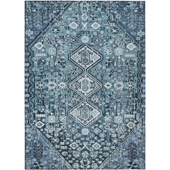 Blue And Ivory Aztec Washable Indoor Outdoor Area Rug Photo 1