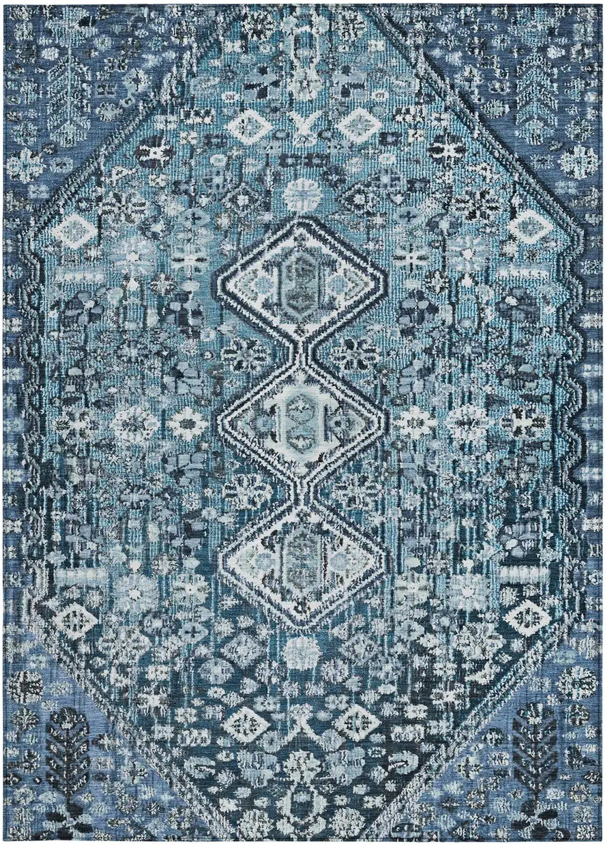 Blue And Ivory Aztec Washable Indoor Outdoor Area Rug Photo 3
