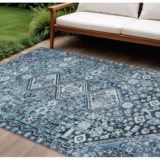 Blue And Ivory Aztec Washable Indoor Outdoor Area Rug Photo 2