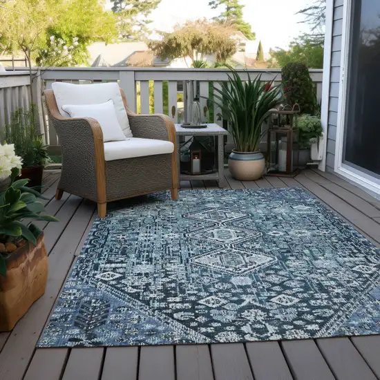 Blue And Ivory Aztec Washable Indoor Outdoor Area Rug Photo 8