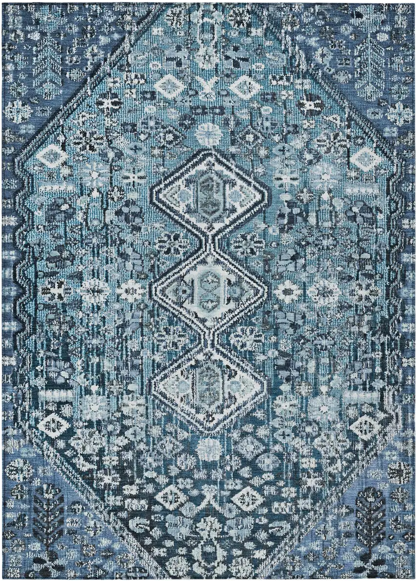 Blue And Ivory Aztec Washable Indoor Outdoor Area Rug Photo 1