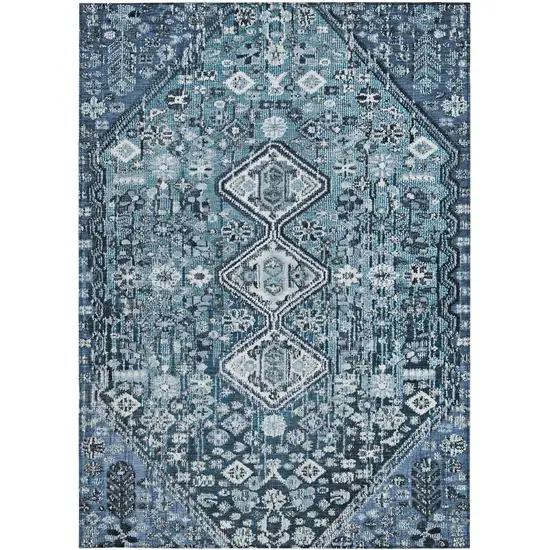 Blue And Ivory Aztec Washable Indoor Outdoor Area Rug Photo 4