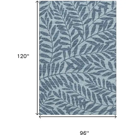 Blue And Ivory Botanical Leaves Washable Area Rug With UV Protection Photo 3