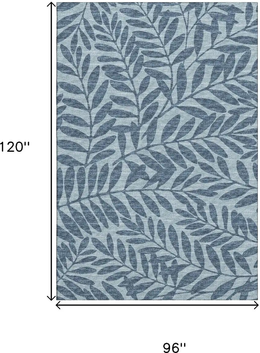 Blue And Ivory Botanical Leaves Washable Area Rug With UV Protection Photo 3