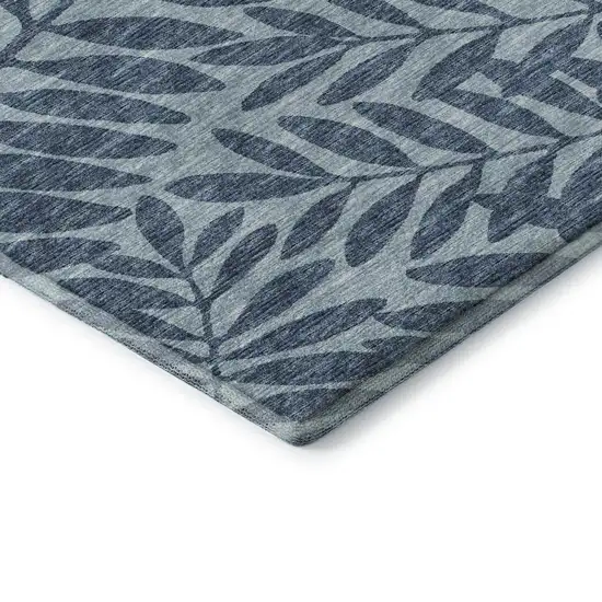 Blue And Ivory Botanical Leaves Washable Area Rug With UV Protection Photo 7