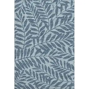 Photo of Blue And Ivory Botanical Leaves Washable Area Rug With UV Protection
