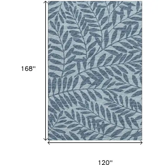 Blue And Ivory Botanical Leaves Washable Area Rug With UV Protection Photo 3