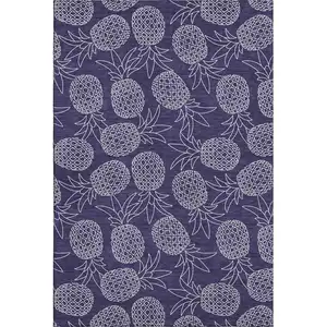 Photo of Blue And Ivory Botanical Leaves Washable Area Rug With UV Protection