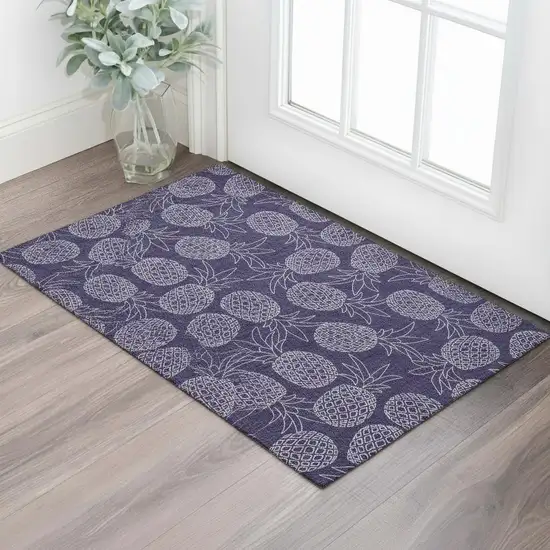 Blue And Ivory Botanical Leaves Washable Area Rug With UV Protection Photo 1