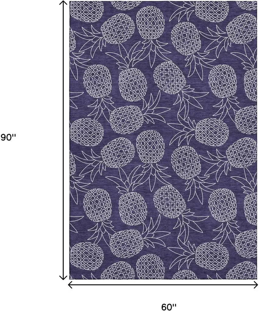 Blue And Ivory Botanical Leaves Washable Area Rug With UV Protection Photo 3