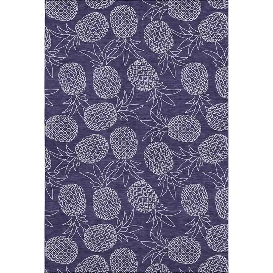 Blue And Ivory Botanical Leaves Washable Area Rug With UV Protection Photo 2