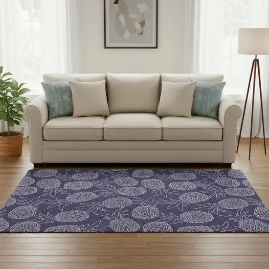 Blue And Ivory Botanical Leaves Washable Area Rug With UV Protection Photo 1