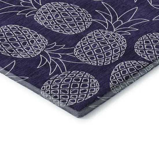 Blue And Ivory Botanical Leaves Washable Area Rug With UV Protection Photo 7