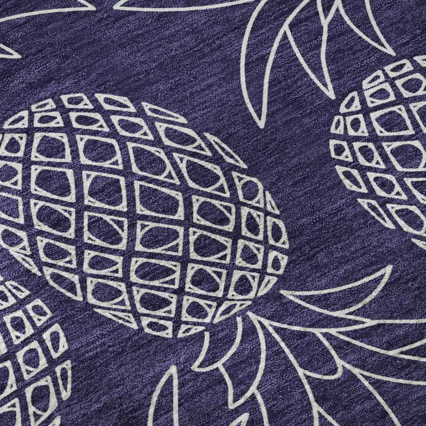 Blue And Ivory Botanical Leaves Washable Area Rug With UV Protection Photo 9