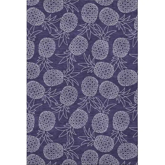 Blue And Ivory Botanical Leaves Washable Area Rug With UV Protection Photo 4