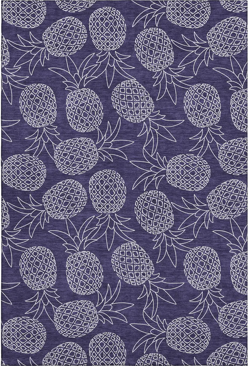 Blue And Ivory Botanical Leaves Washable Area Rug With UV Protection Photo 2