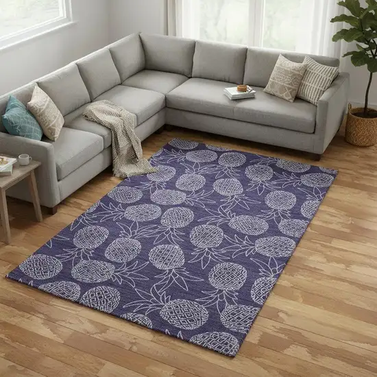 Blue And Ivory Botanical Leaves Washable Area Rug With UV Protection Photo 1