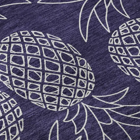 Blue And Ivory Botanical Leaves Washable Area Rug With UV Protection Photo 9