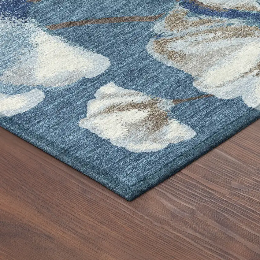 Blue And Ivory Botanical Leaves Washable Indoor Outdoor Area Rug Photo 9