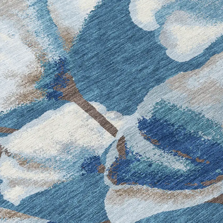 Blue And Ivory Botanical Leaves Washable Indoor Outdoor Area Rug Photo 1