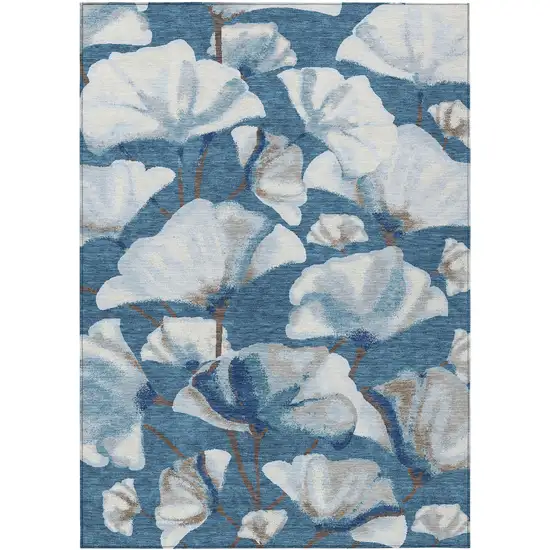 Blue And Ivory Botanical Leaves Washable Indoor Outdoor Area Rug Photo 8