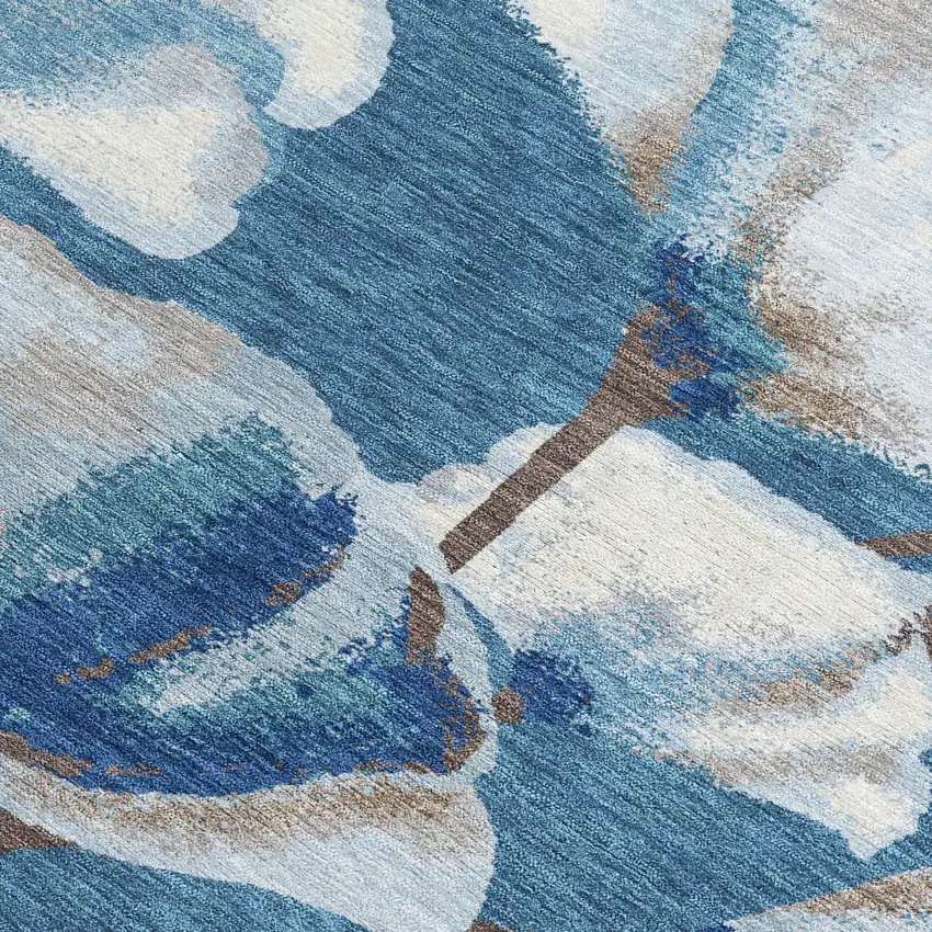 Blue And Ivory Botanical Leaves Washable Indoor Outdoor Area Rug Photo 2