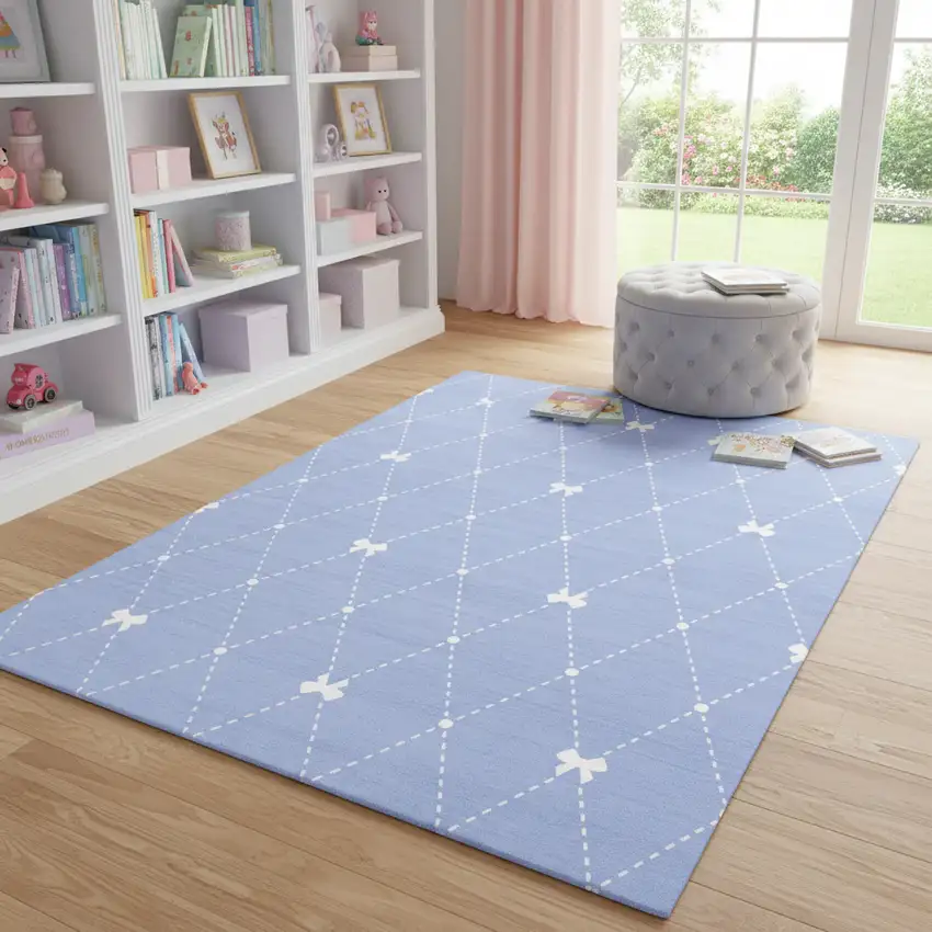 Blue And Ivory Bow Youthful Washable Area Rug Photo 1