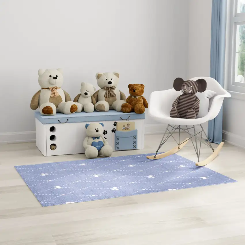 Blue And Ivory Bow Youthful Washable Area Rug Photo 5