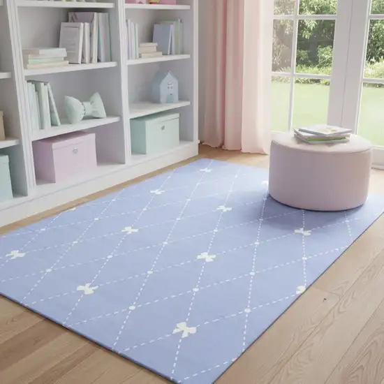 Blue And Ivory Bow Youthful Washable Area Rug Photo 1