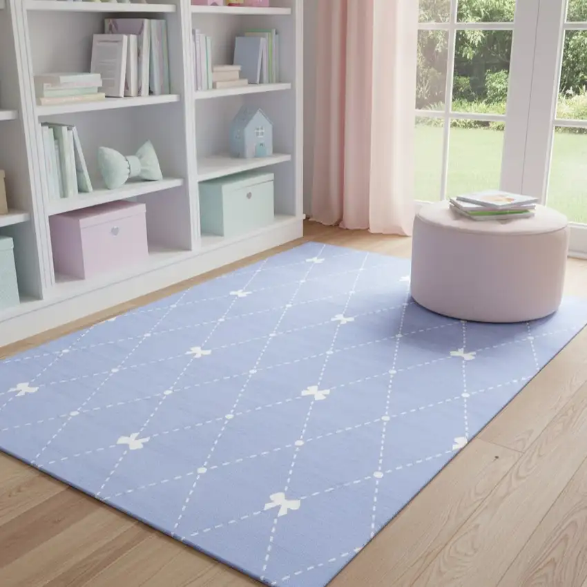 Blue And Ivory Bow Youthful Washable Area Rug Photo 1